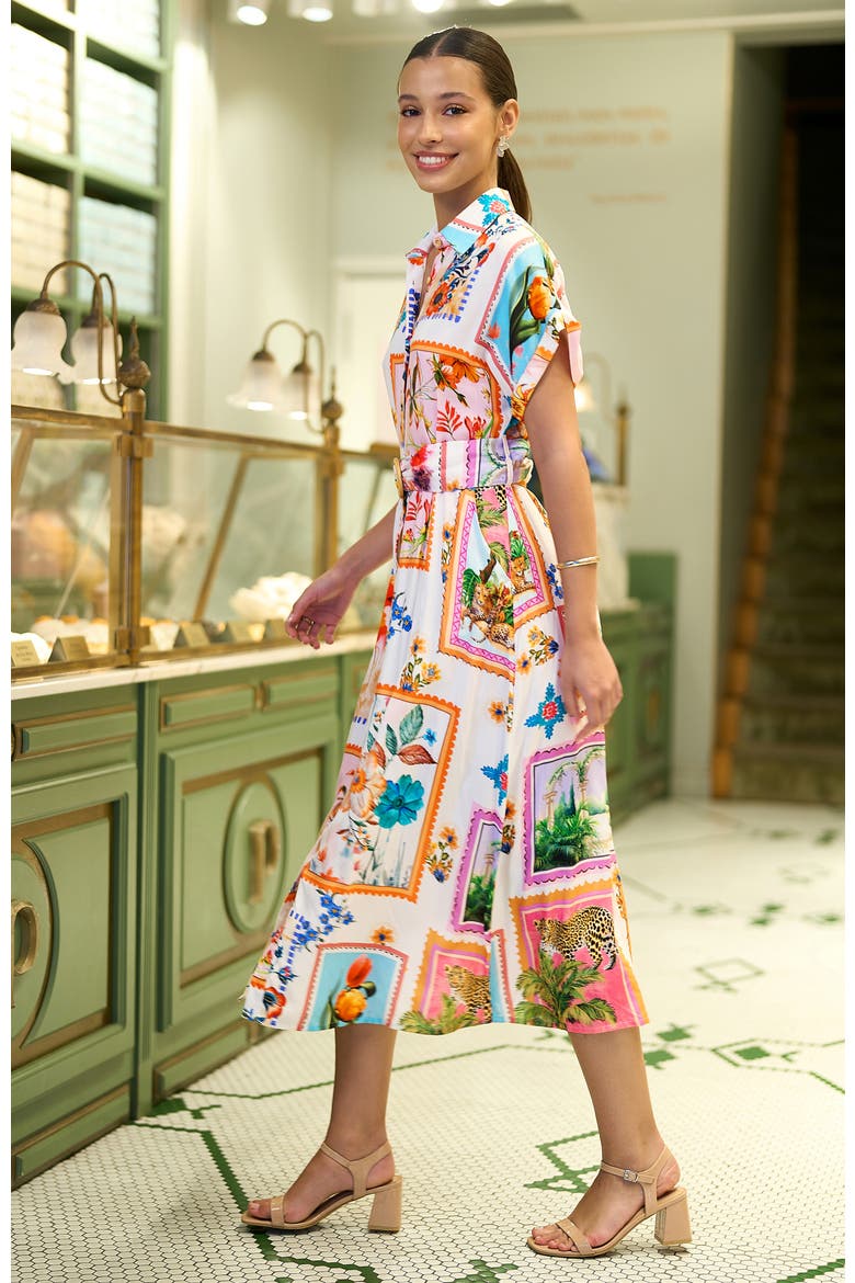 Tropical Postcard Print Midi Shirt Dress, Alternate, color, Ivory