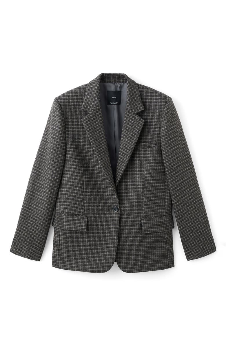 MANGO Check Wool Blend Blazer, Main, color, Grey