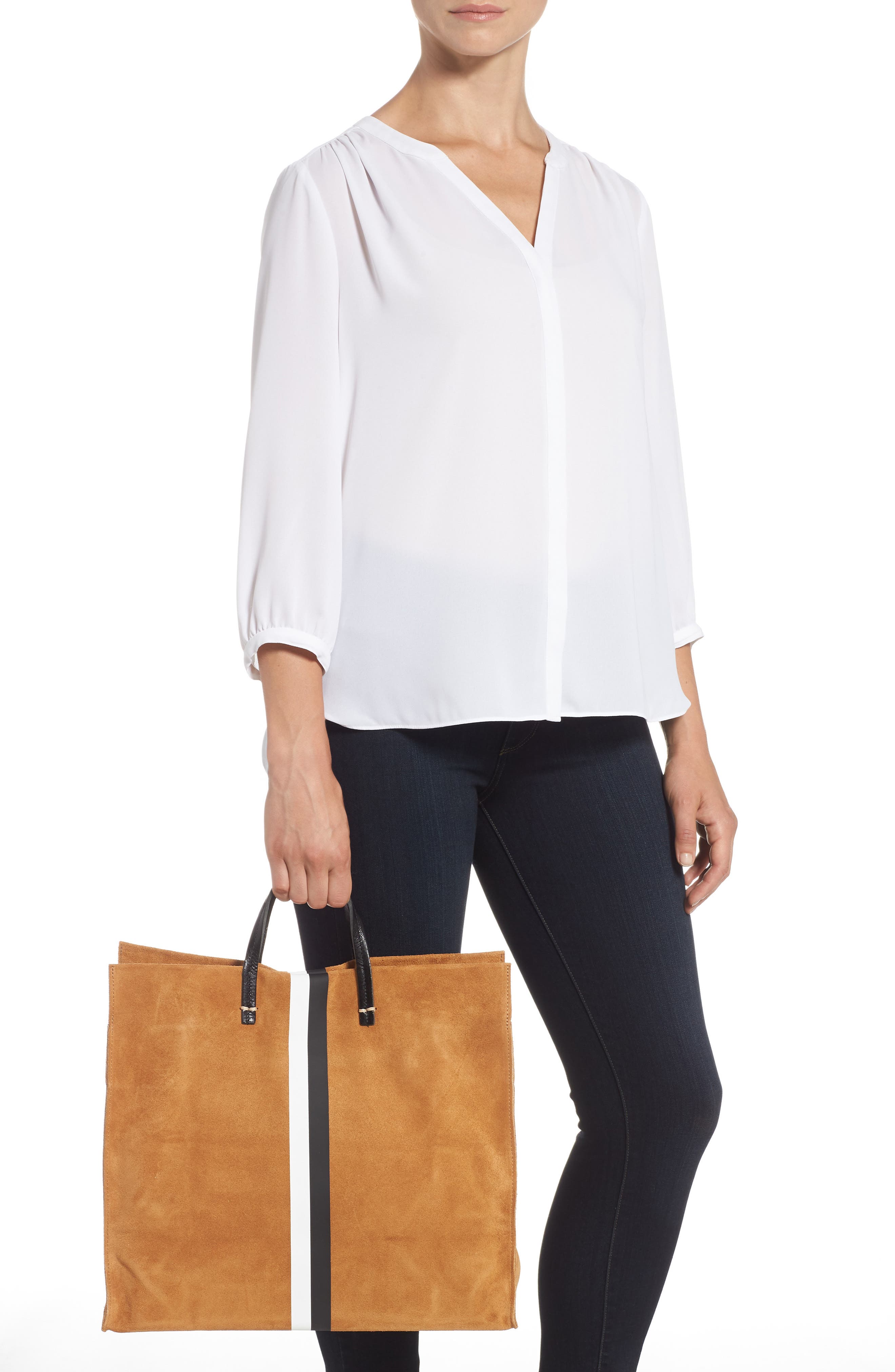 Clare V. Simple Stripe Suede Tote, Alternate, color, 