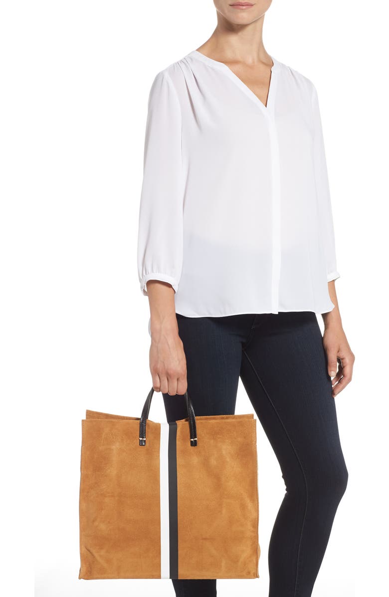 Clare V. Simple Stripe Suede Tote, Alternate, color,