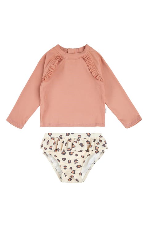 Rib Long Sleeve Two-Piece Rashguard Swimsuit (Baby)