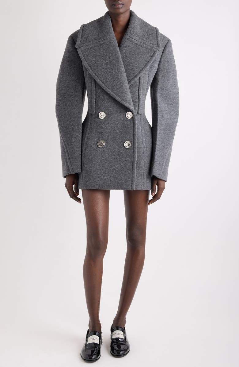 Givenchy Double Breasted Wool Blend Peacoat, Main, color, Slate Blend