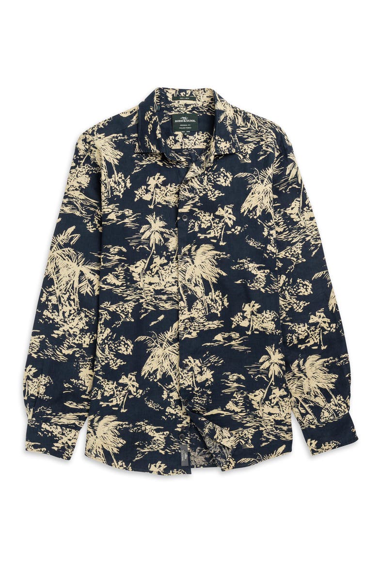 Livingstone Original Fit Tropical Print Linen Button-Up Shirt, Alternate, color, MIDNIGHT SAND