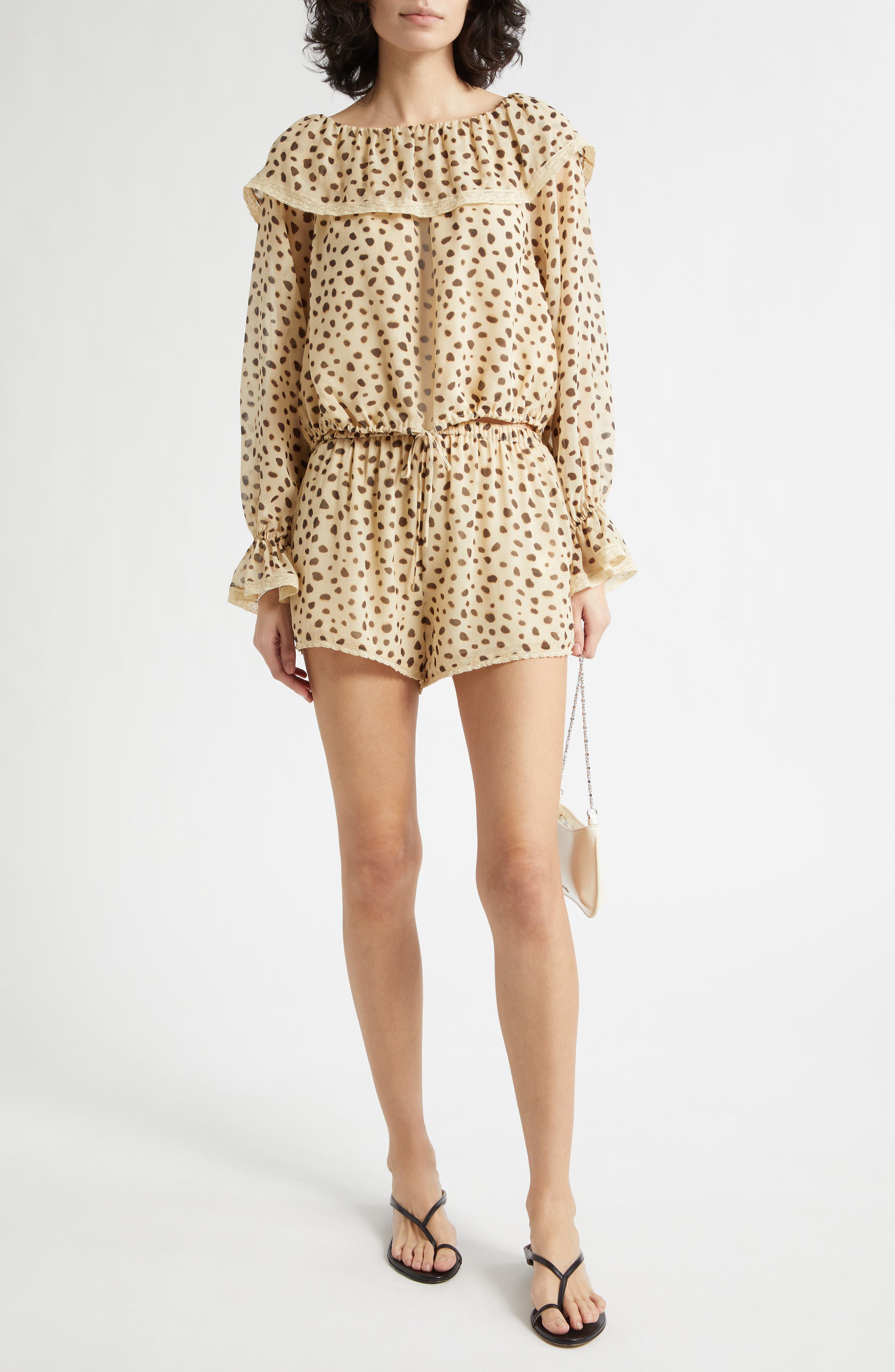 Priscilla Cheetah Print Ruffle Neck Silk Georgette Top - image 2