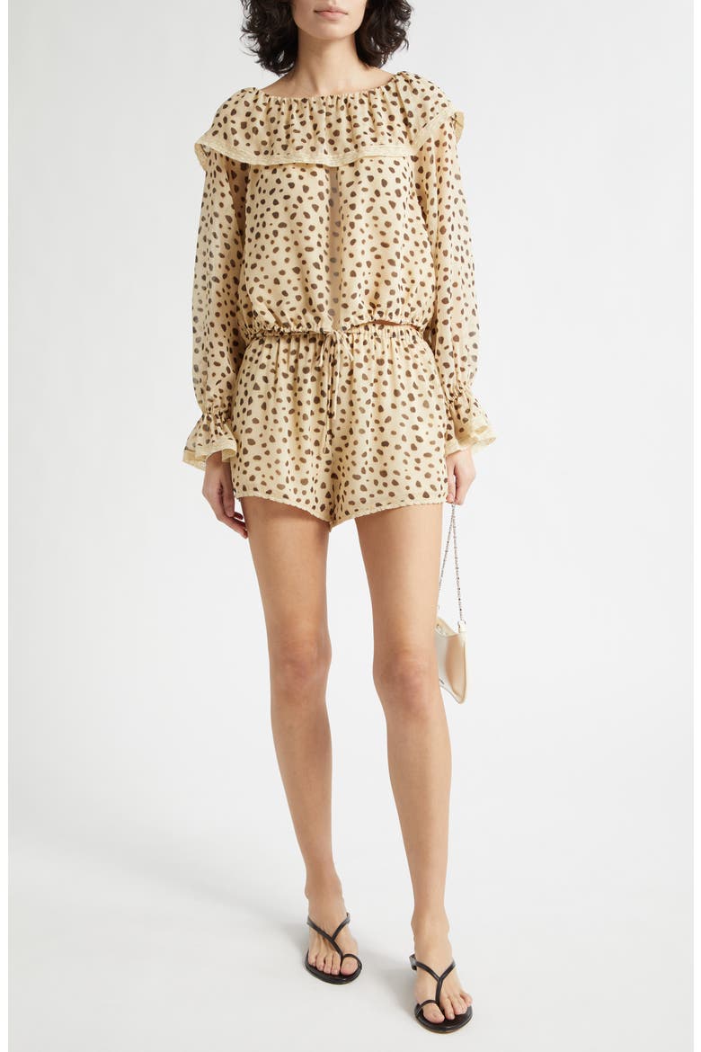 Priscilla Cheetah Print Ruffle Neck Silk Georgette Top, Alternate, color, CHEETAH