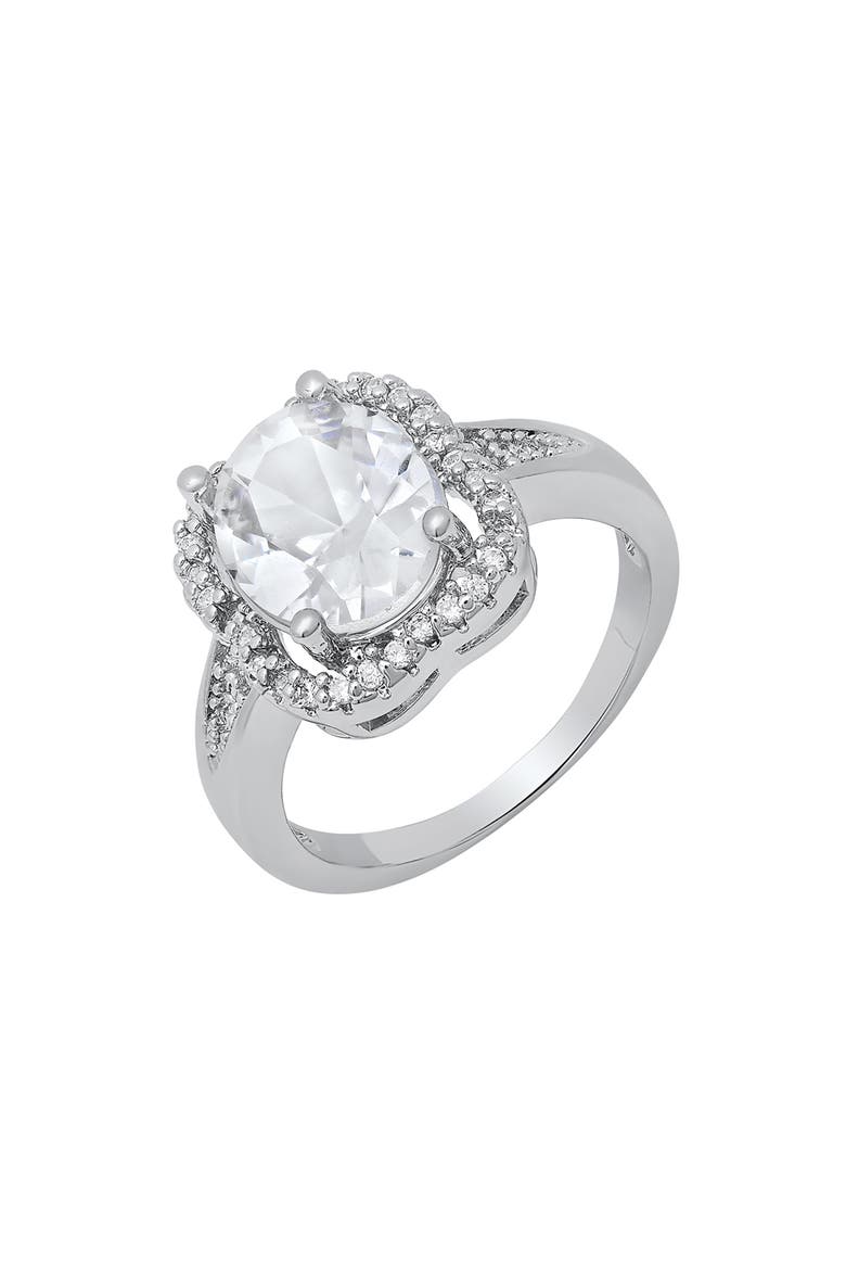 18K White Gold Plated Simulated Diamond Halo Ring, Alternate, color, SILVER