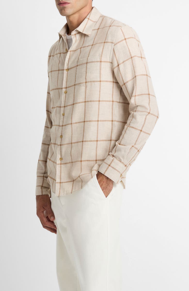 Vince Rockery Plaid Button-Up Shirt, Alternate, color, Heather Oatmeal/ Walnut