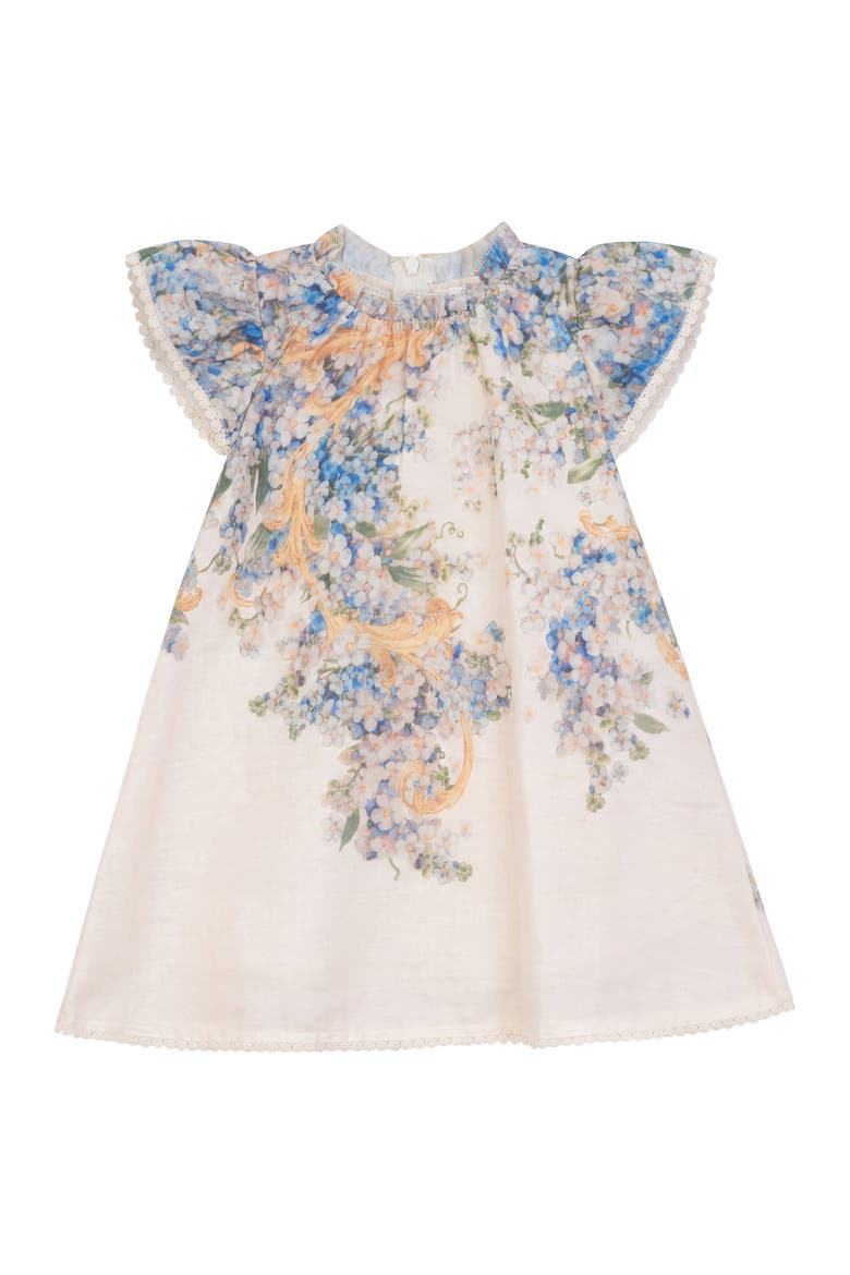 Floral Lace Trim Ruffle Neck Dress, Main, color, Cream Floral