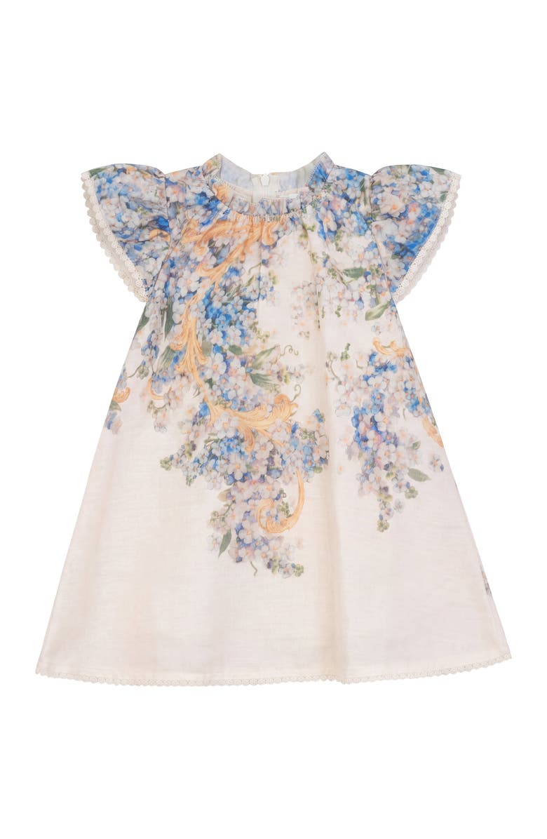 The Umbrella Academy Floral Lace Trim Ruffle Neck Dress, Main, color, Cream Floral