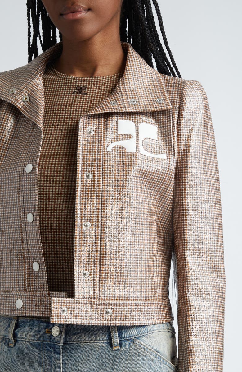 Courrèges Reedition Check Coated Jacket, Alternate, color, Brown / White