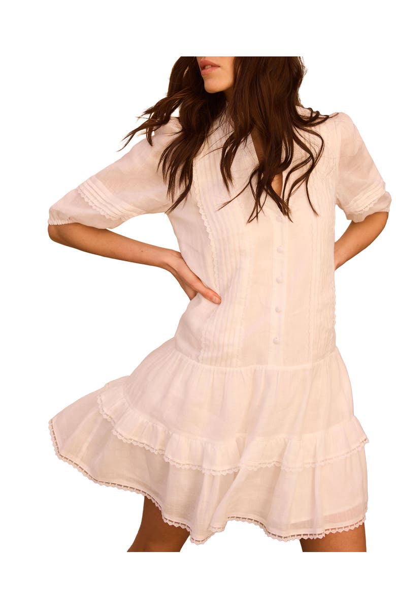 MINT VELVET Ramie Ruffle Mini Dress, Alternate, color, Ivory