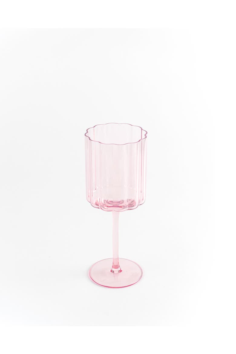 Scalloped Rim Fluted Wine Glass, Set of 4, 12oz, Blush Pink, Alternate, color, pink