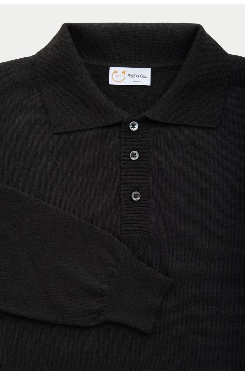 Wolf Vs. Goat (WvG) Wool Knitted Long Sleeve Polo, Alternate, color, Black