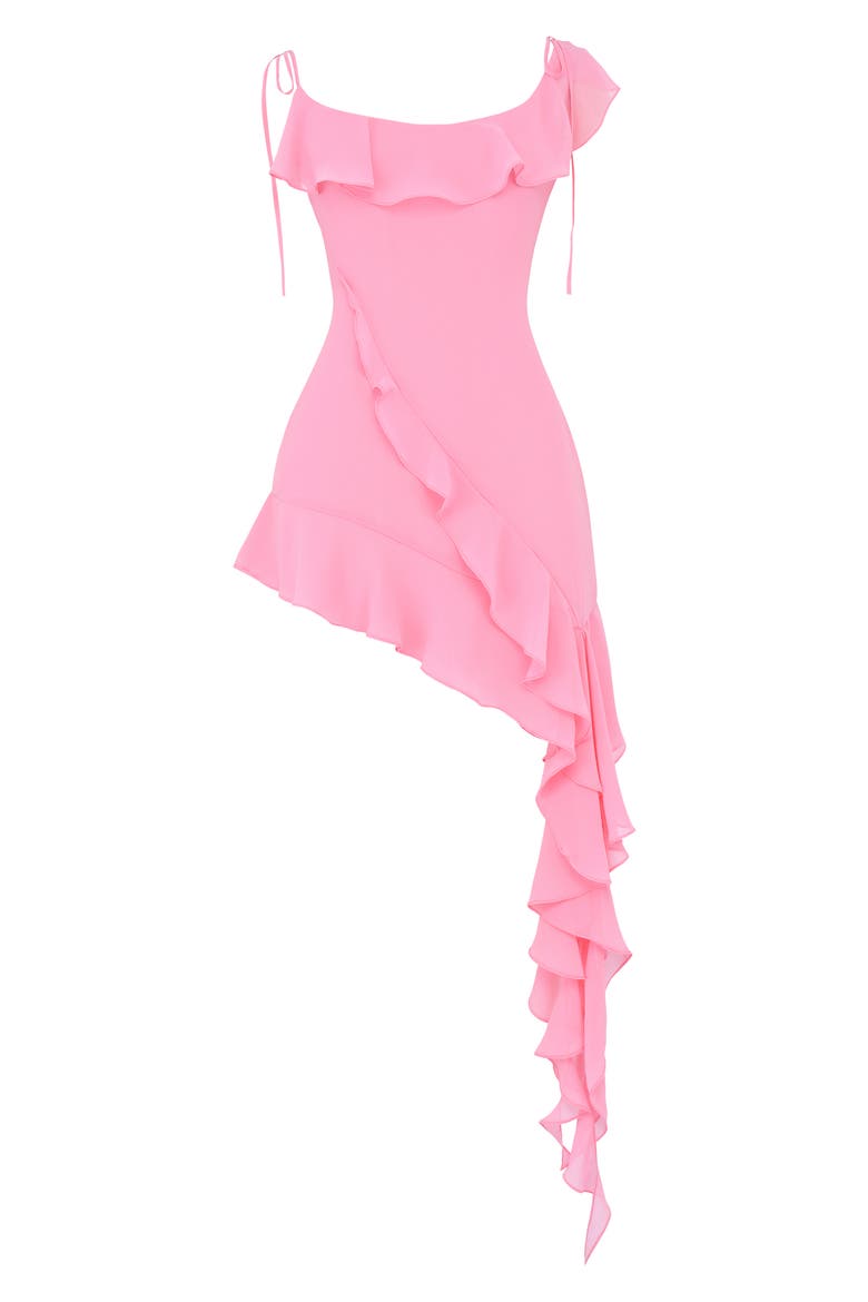 Ruffle Drape Asymmetric Minidress, Alternate, color, DIANTHUS