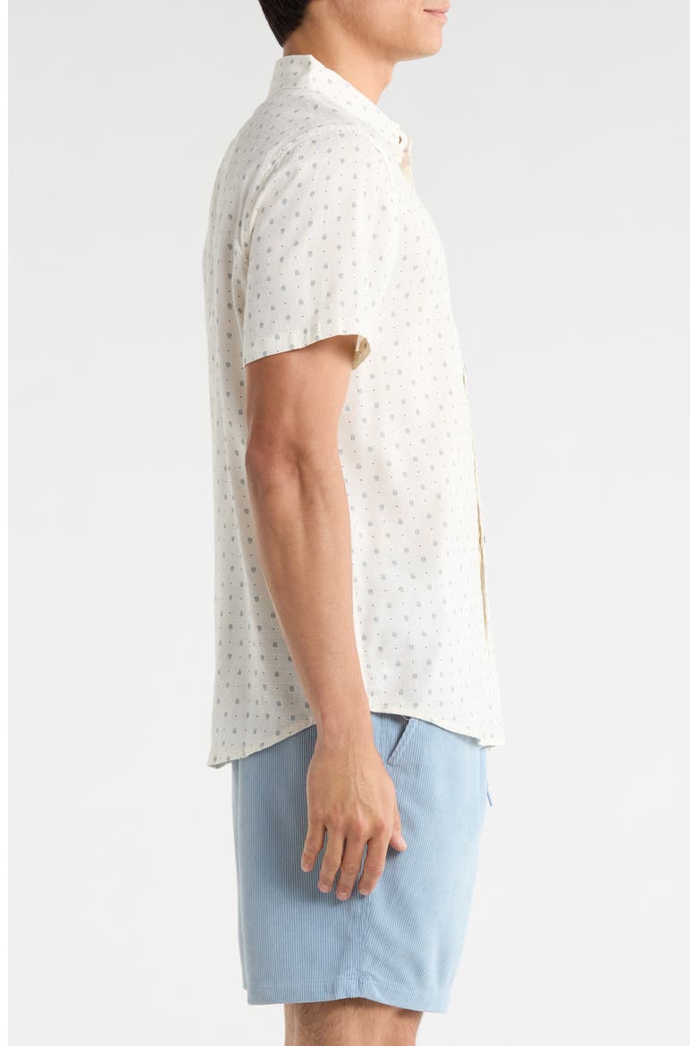 Charter Short Sleeve Slub Button-Up Shirt, Alternate, color, OFF WHITE MICRO GEO