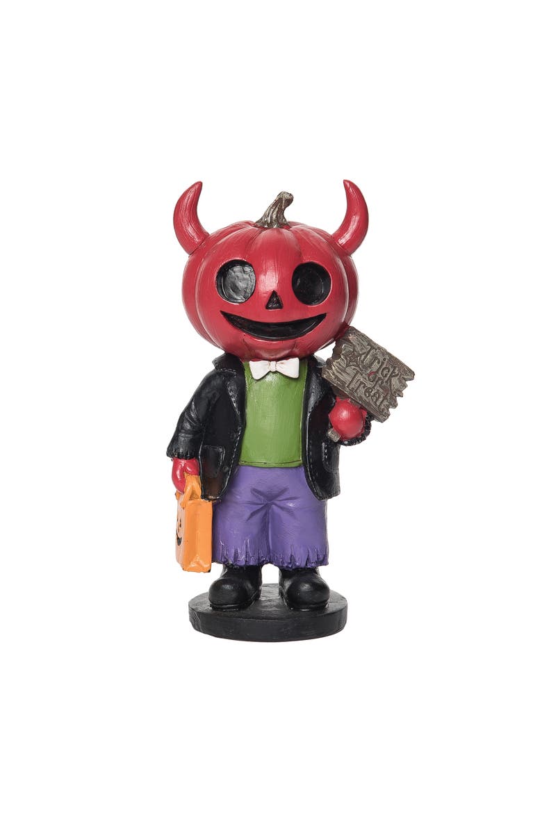Trick or Treat Devil Pumpkin Head Kid Small Halloween Figurine, Main, color, Red