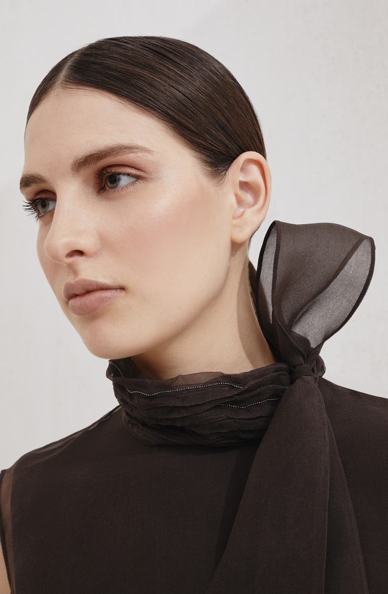 Brunello Cucinelli Pussybow top with monili, Alternate, color, Cocoa