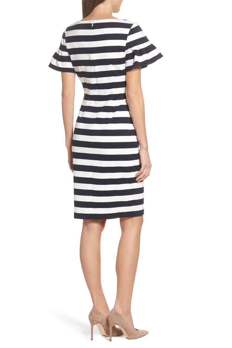 Stripe Ruffle Sheath Dress, Alternate, color, NAVY/ IVORY