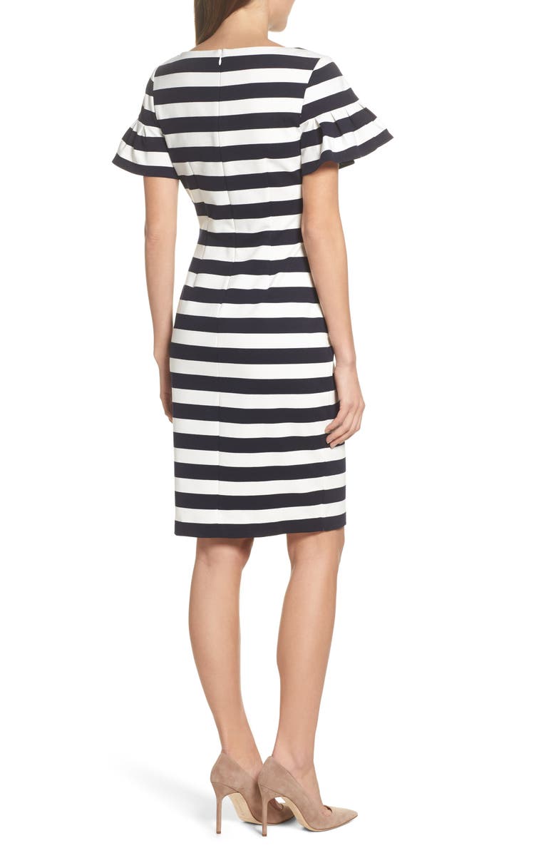 Eliza J Stripe Ruffle Sheath Dress, Alternate, color, 
