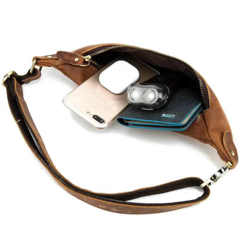 STEEL HORSE LEATHER Wagner Leather Waist Bag | Full Grain Leather Fanny Pack, Alternate, color, Brown