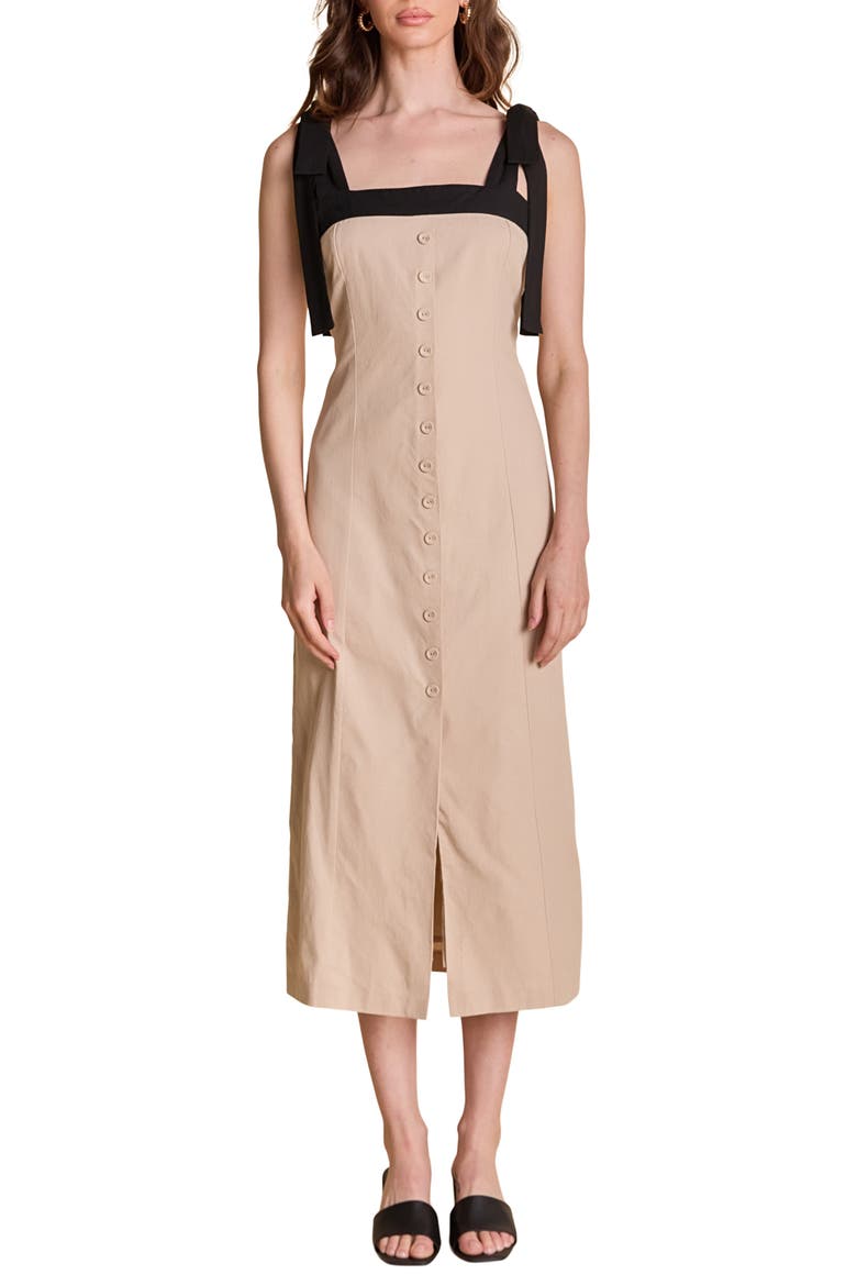 Cotton & Linen Blend Midi Sundress, Main, color, SAND/ BLACK