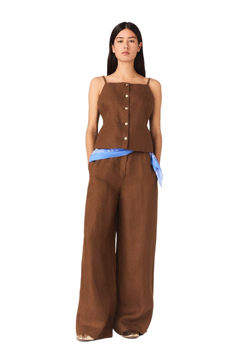 maje Linen blend top, Alternate, color, Brown
