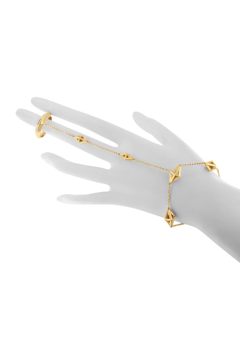 14K Yellow Gold 1/4 Cttw Diamond Ring and Bracelet Hand Chain, Alternate, color, Yellow