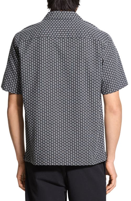 Theory Noll Gemometric Cotton Camp Shirt In Gray