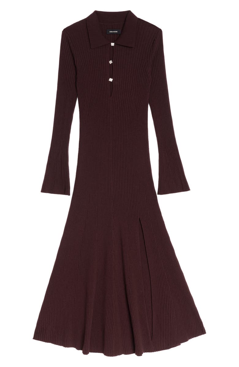 Zadig & Voltaire Lysasa Crystal Button Long Sleeve Merino Wool Blend Sweater Dress, Alternate, color, Burgundy