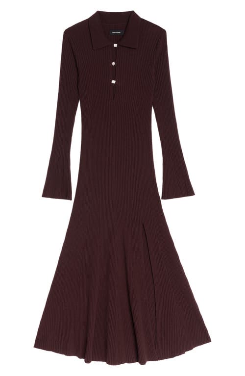 Zadig & Voltaire Lysasa Crystal Button Long Sleeve Merino Wool Blend Sweater Dress In Burgundy