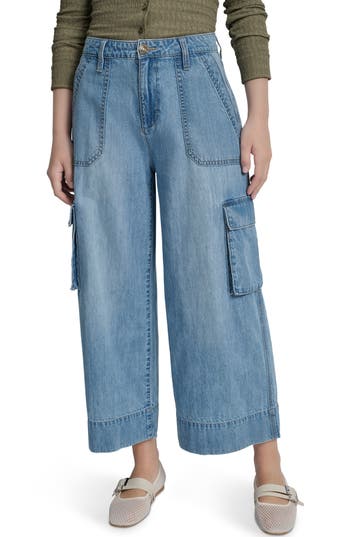 Dkny Jeans High Waist Crop Cargo Jeans In Blue