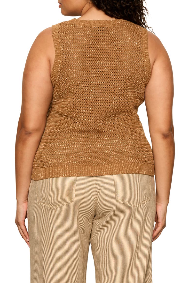 Metallic Sheer Open Stitch Sweater Tank, Alternate, color, TOASTED BROWN