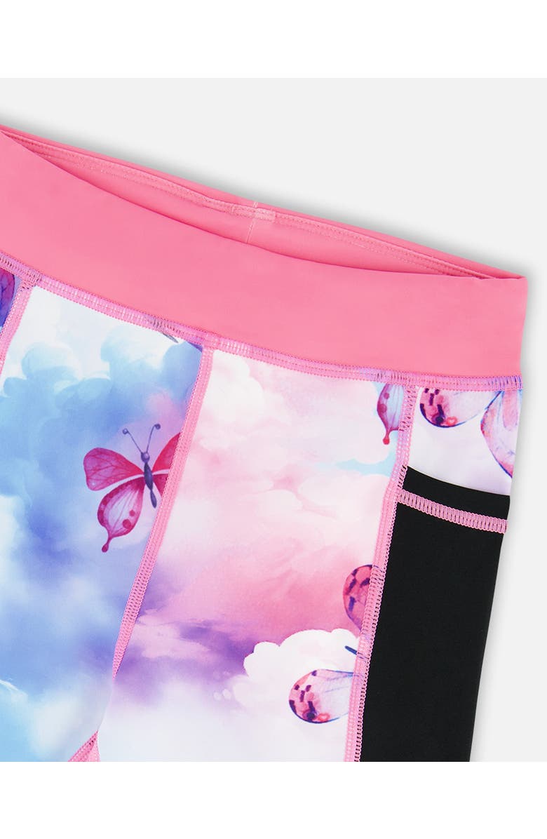Deux par Deux Little Girl's Printed Athletic Leggings Pink, Blue And Butterflies, Alternate, color, Pink, Blue And Butterflies