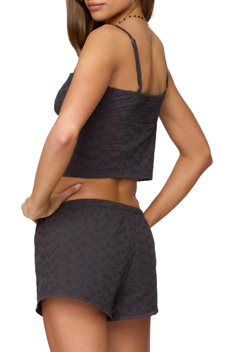 EDIKTED Shaya Eyelet Crop Camisole, Alternate, color, Dark-Gray