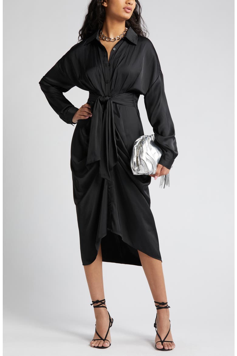 Sula Long Sleeve Shirtdress, Main, color, BLACK