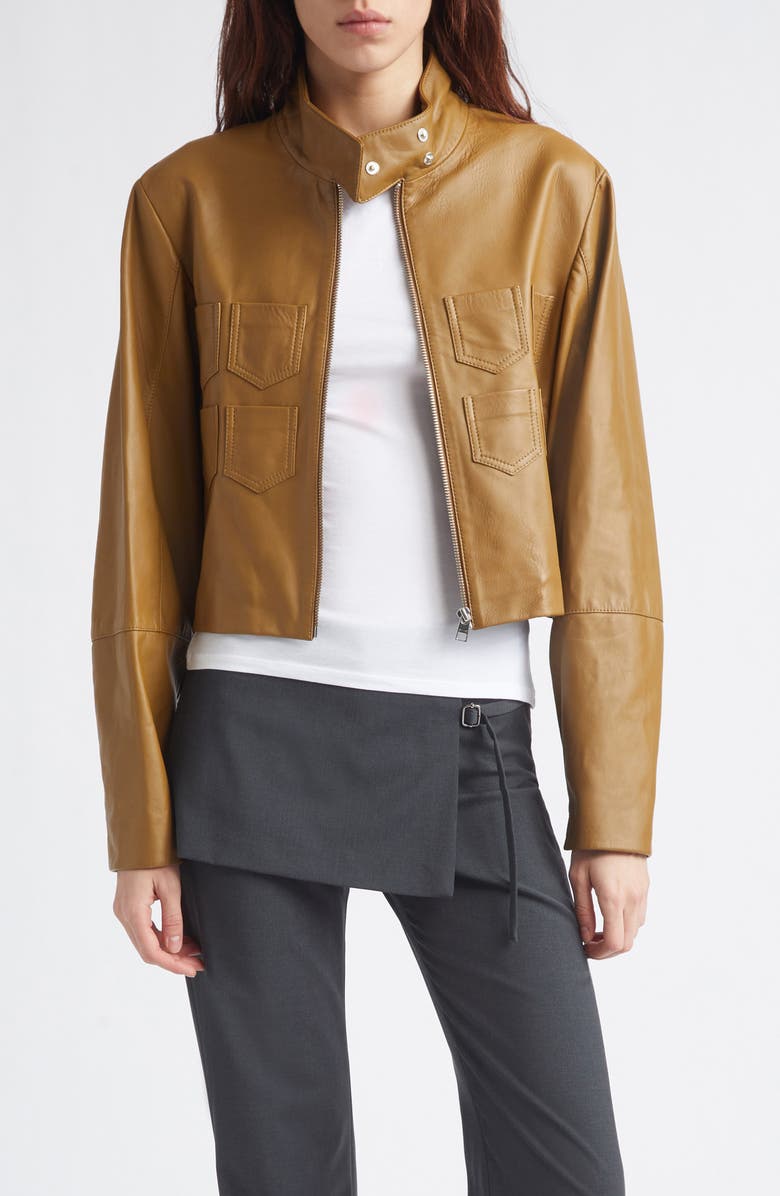 Paloma Wool Aline Crop Leather Jacket, Main, color, 330 - Brown