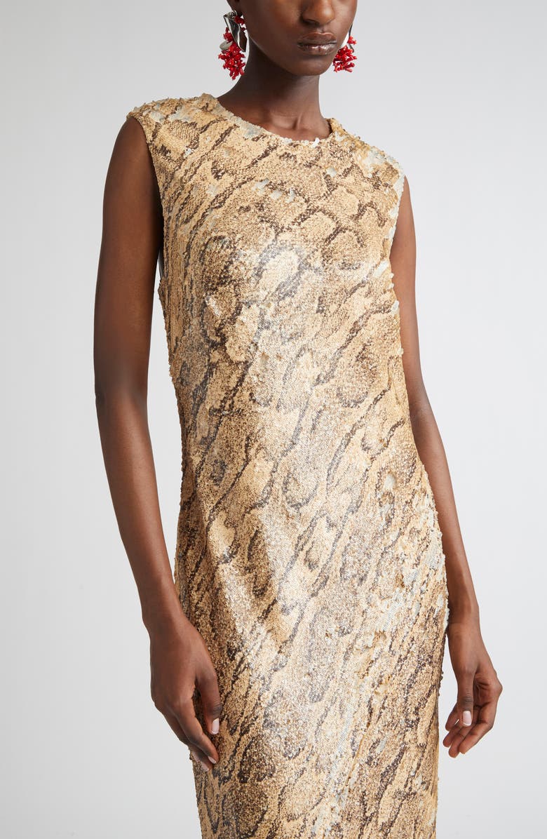 Dries Van Noten Snakeskin Effect Sequin Gown, Alternate, color, Beige