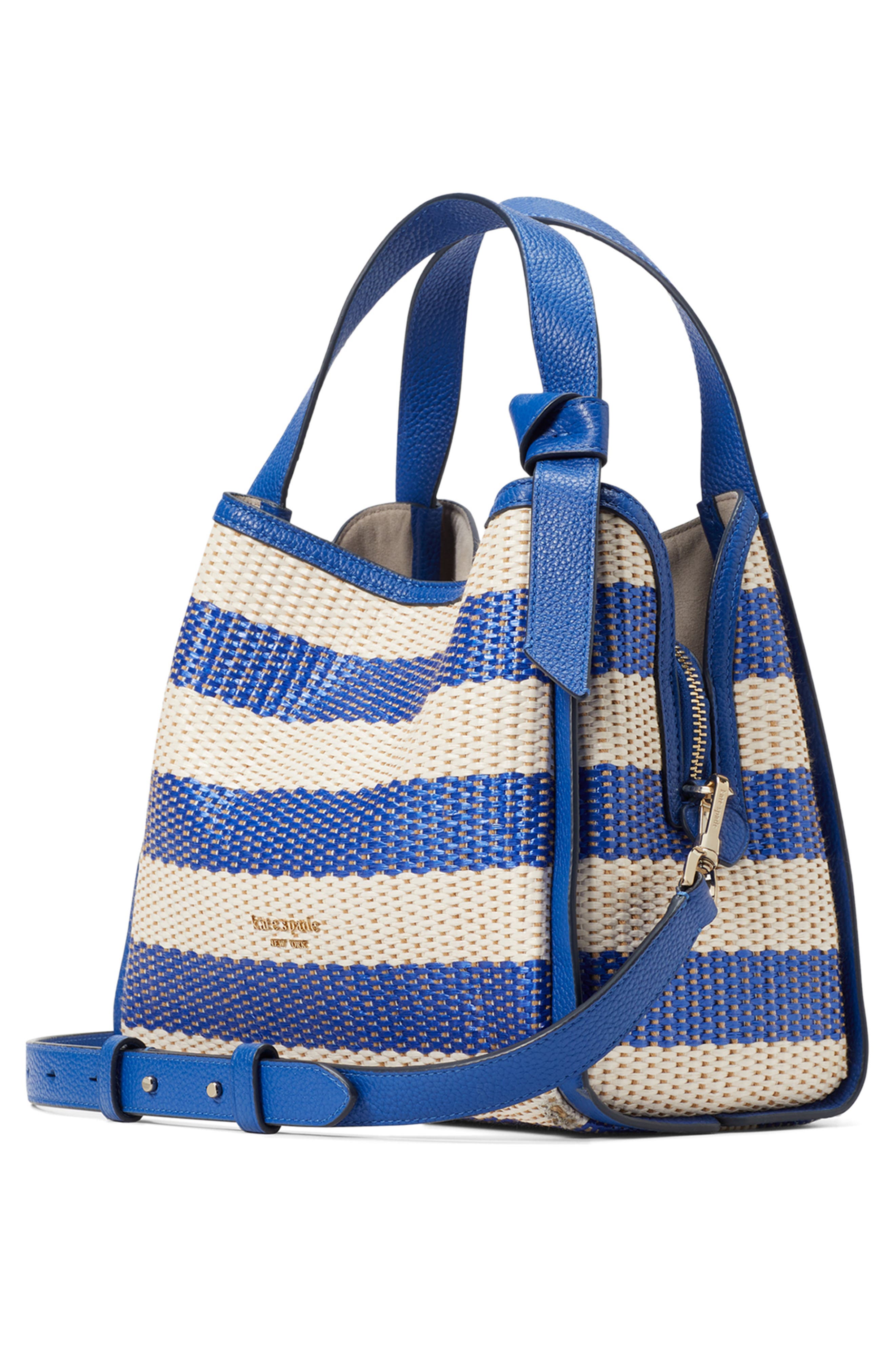 Kate Spade New York medium knott stripe woven straw shoulder bag, Alternate, color, 