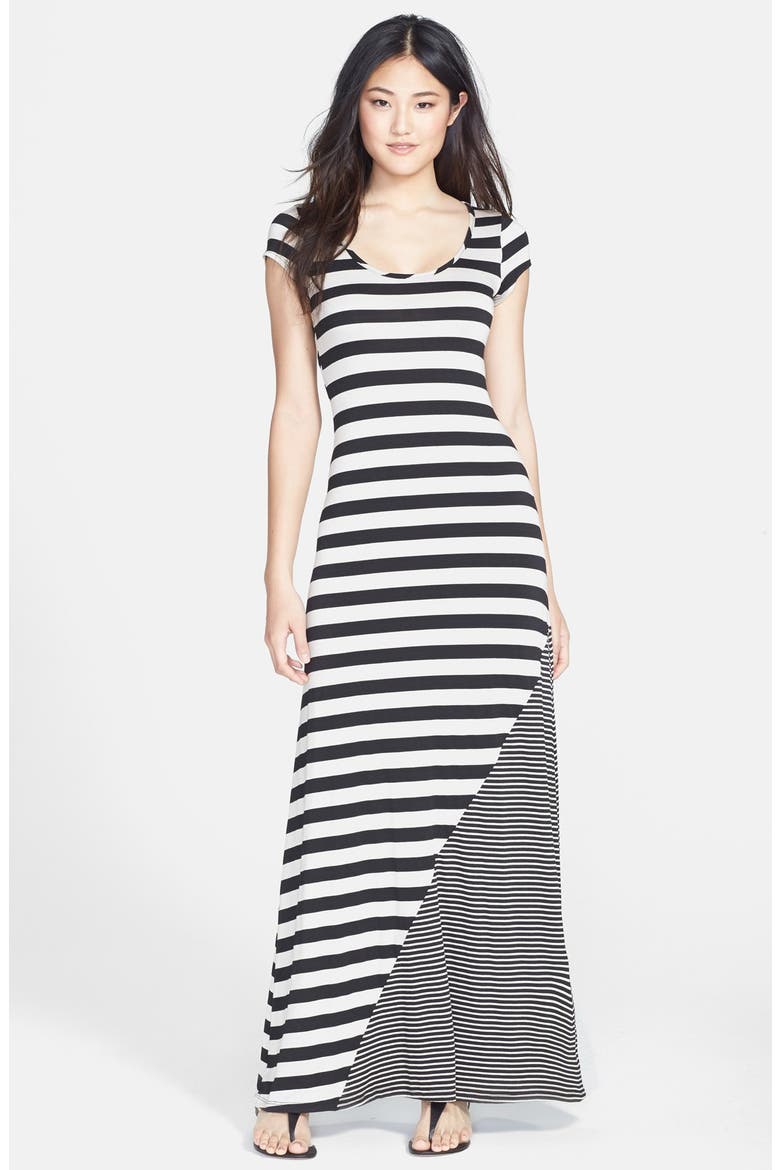 Scoop Neck Cap Sleeve Maxi Dress, Main, color, BLACK/ STONE