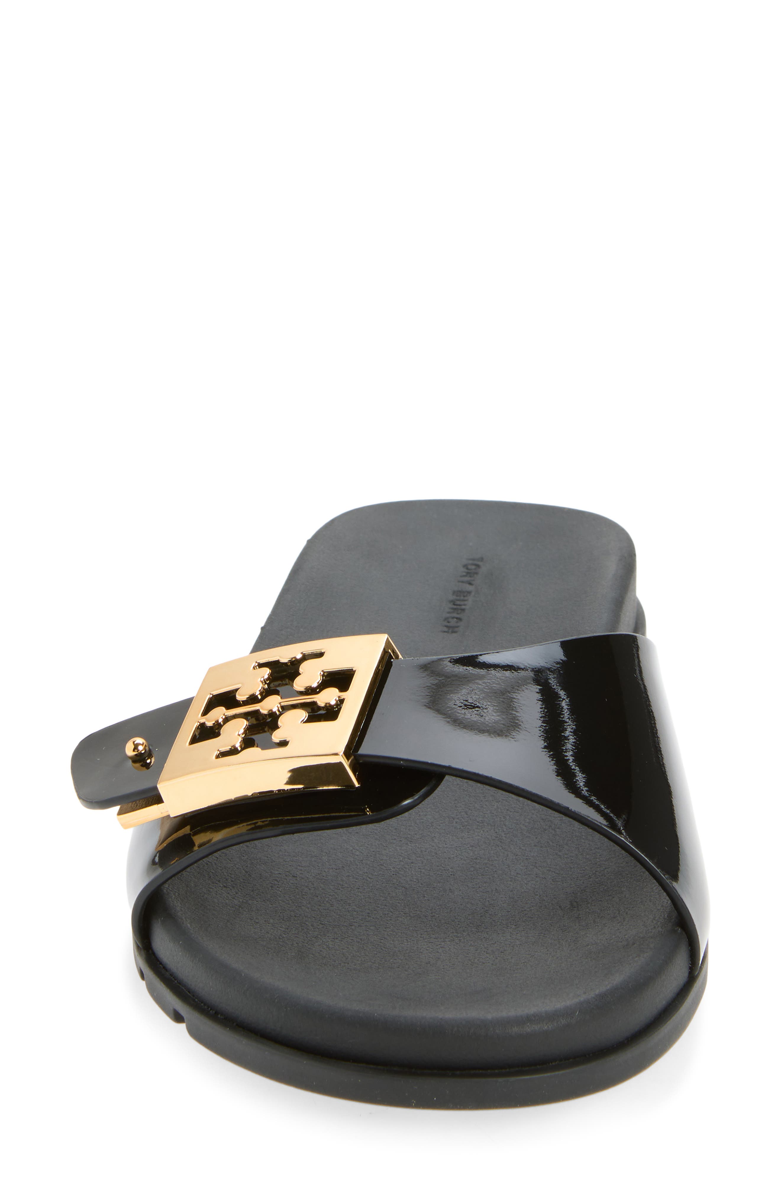 Tory Burch Buckle Slide Sandal, Alternate, color, Perfect Black / Gold