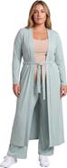 24seven Comfort Apparel Curvy Basic Long Sleeve Tie Waist Soft Jacket and Elastic Waist Wide Leg Pant Set