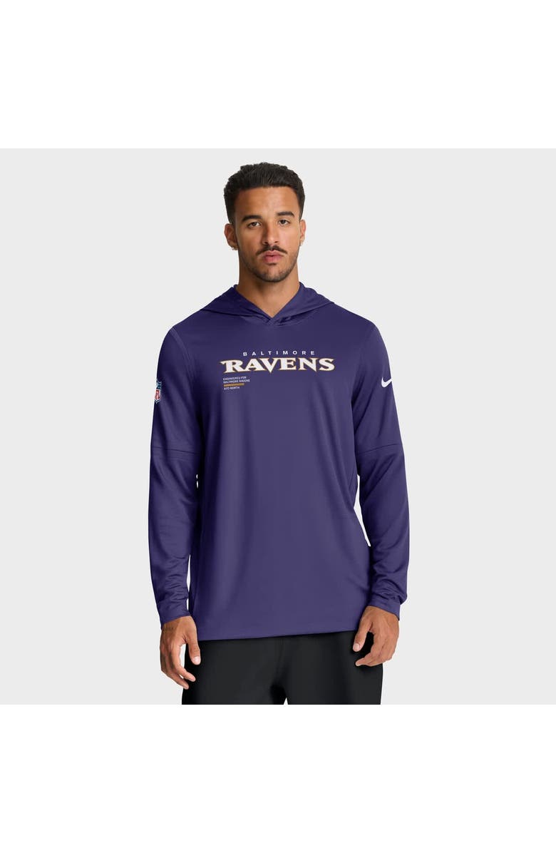 Nike Men's Nike Purple Baltimore Ravens Sideline Pure Fury Performance Long Sleeve Hoodie T-Shirt, Alternate, color, Purple
