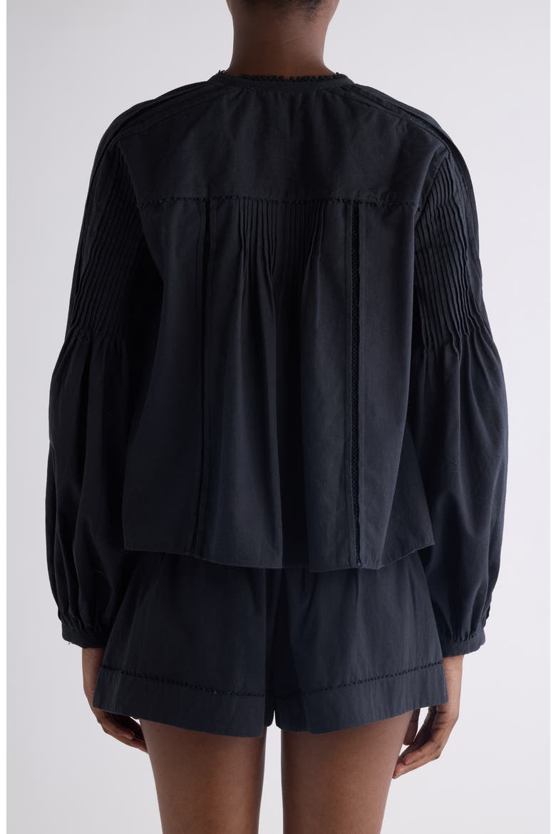 Cubraly Ruffle Cotton Button-Up Shirt, Alternate, color, BLACK