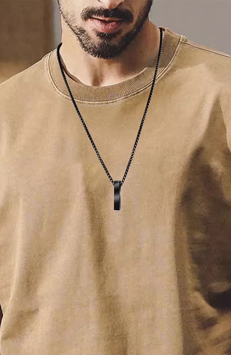 VAN HEUSEN Men's Vertical Bar Pendant Necklace, Alternate, color, Black