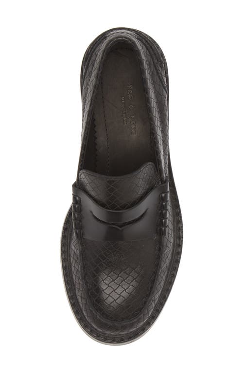 Rag & Bone Carter Embossed Leather Heeled Penny Loafers In Black Leather