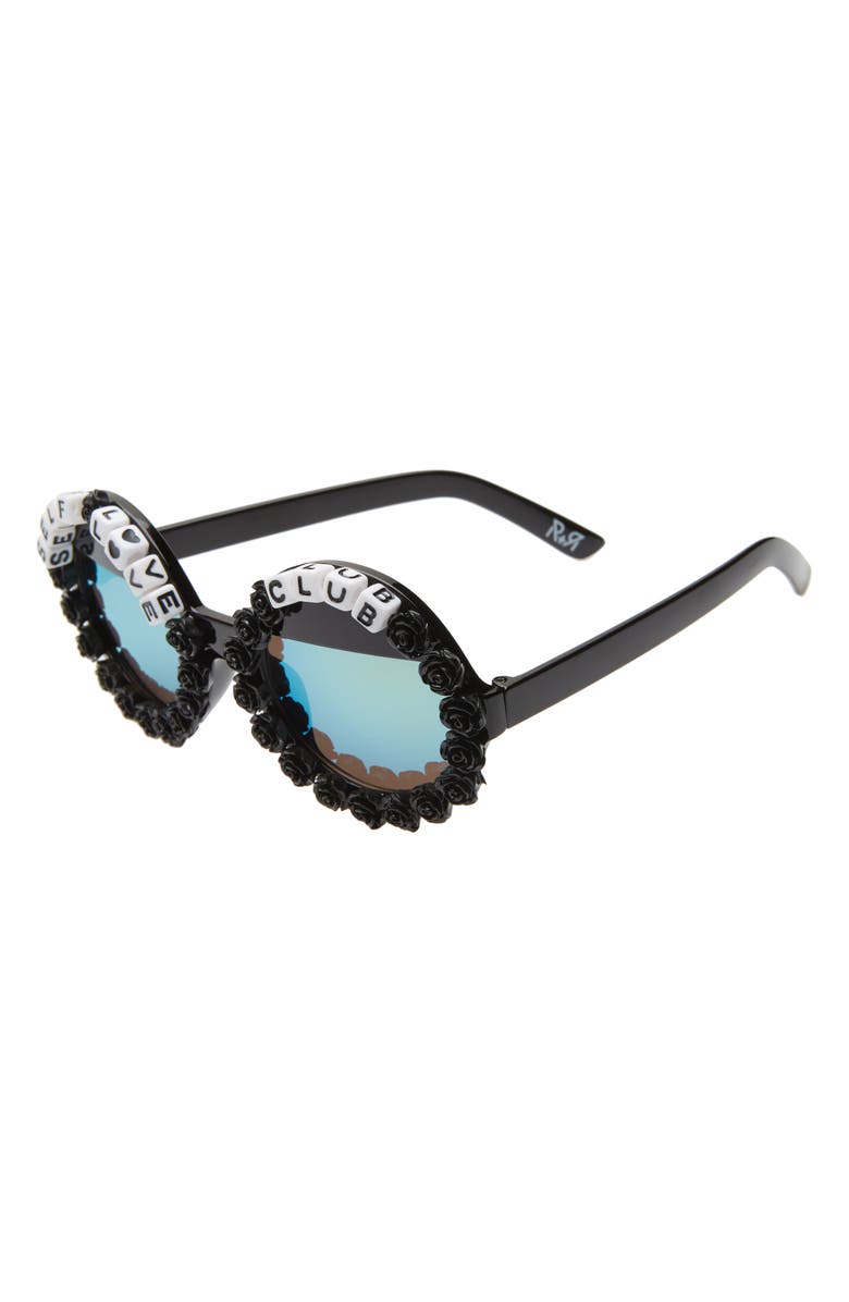 Rad + Refined Self Love Club Round Sunglasses, Alternate, color, Black/ Green Mirrored