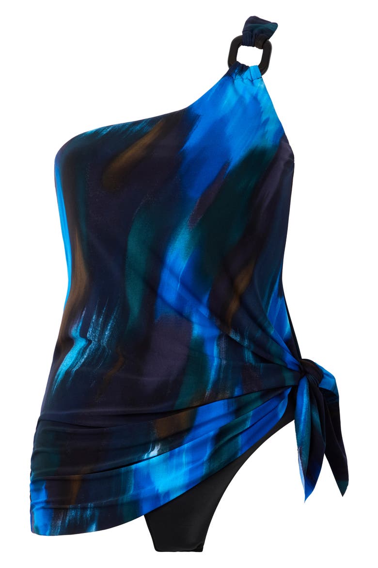 Swipe Right Amal One-Shoulder Tankini Top, Alternate, color, BLACK/ MULTI
