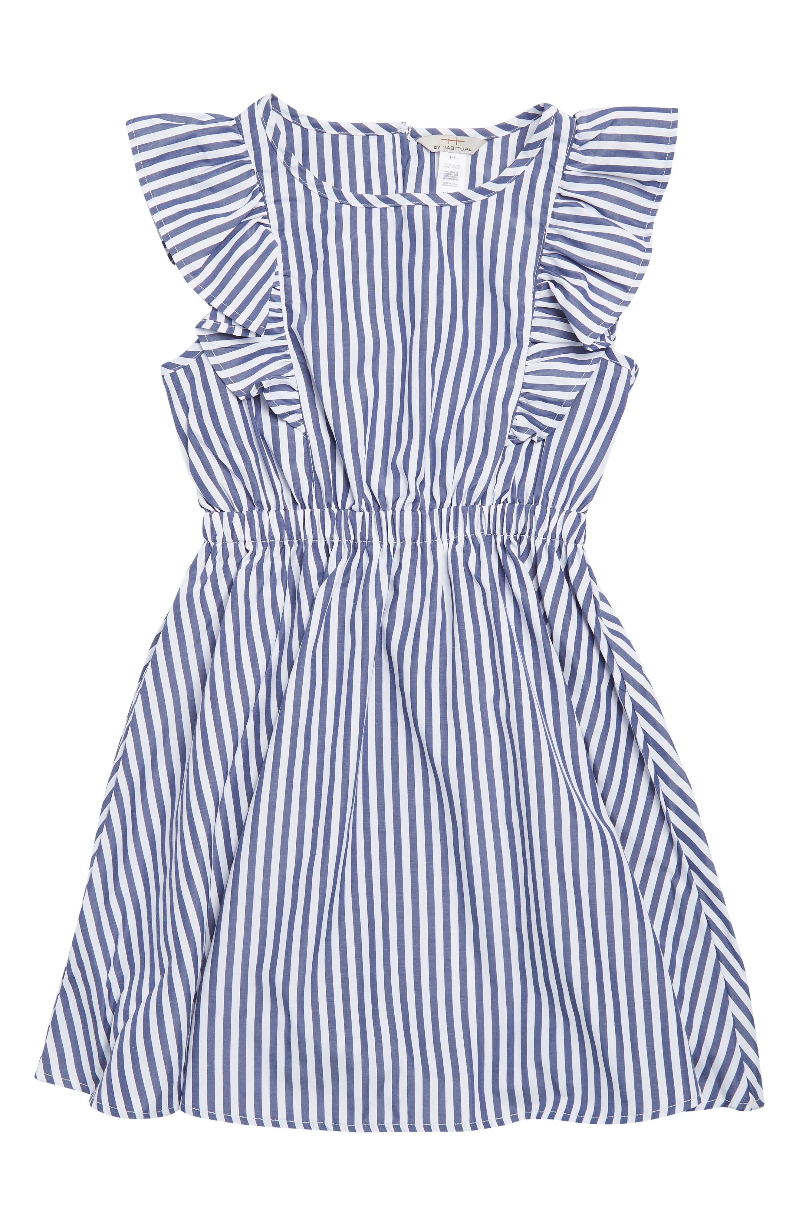 Habitual Kids Kids' Flutter Sleeve Stripe Dress (Women) | Nordstromrack