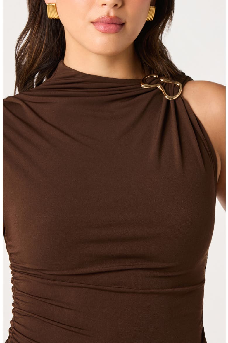 Mindy Ring Detail Ruched Tank, Alternate, color, BROWN