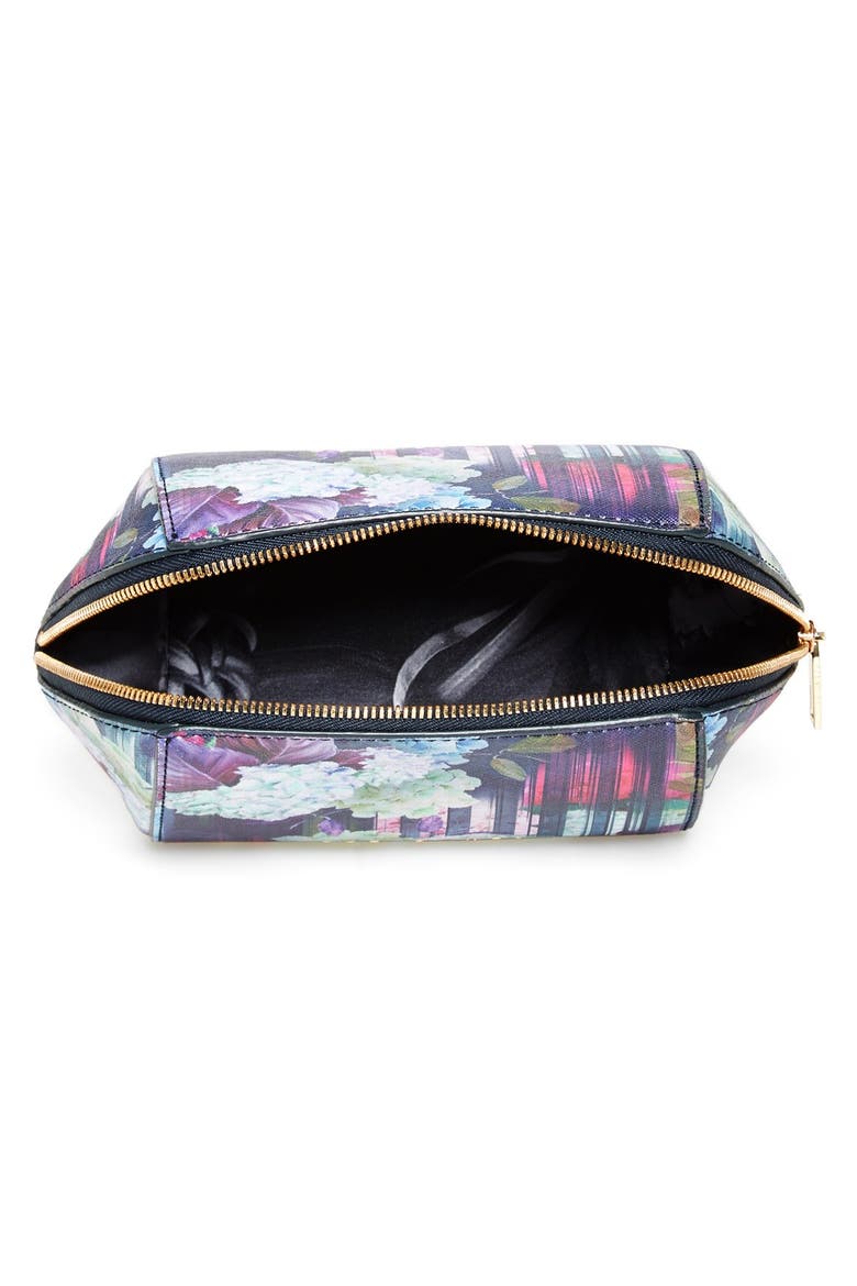 'Hydrangea' Floral Print Cosmetics Case, Alternate, color, NAVY